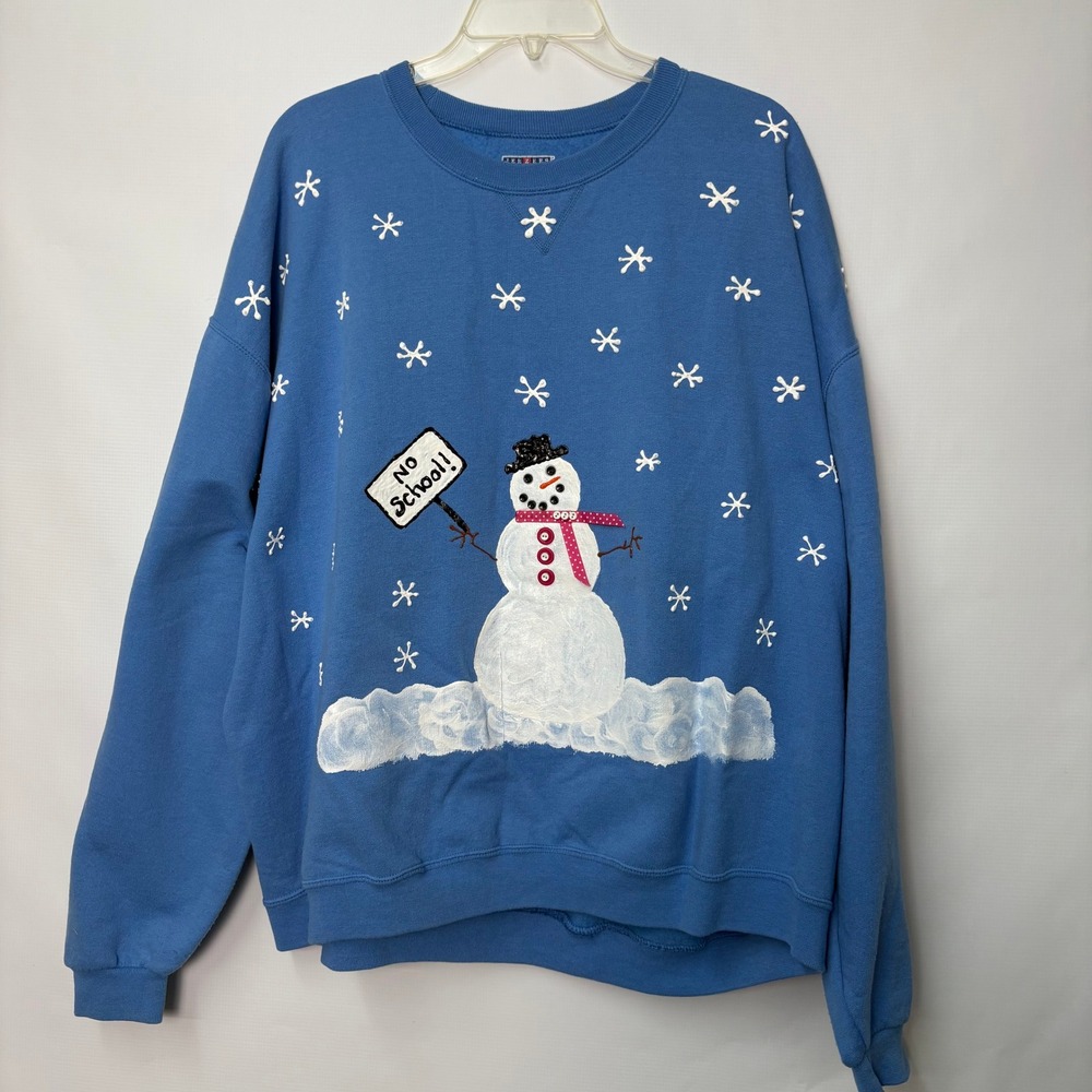 Jerzees Women 2XL Blue Snowman No School Snowflake Graphic Pullover Sweatshirt